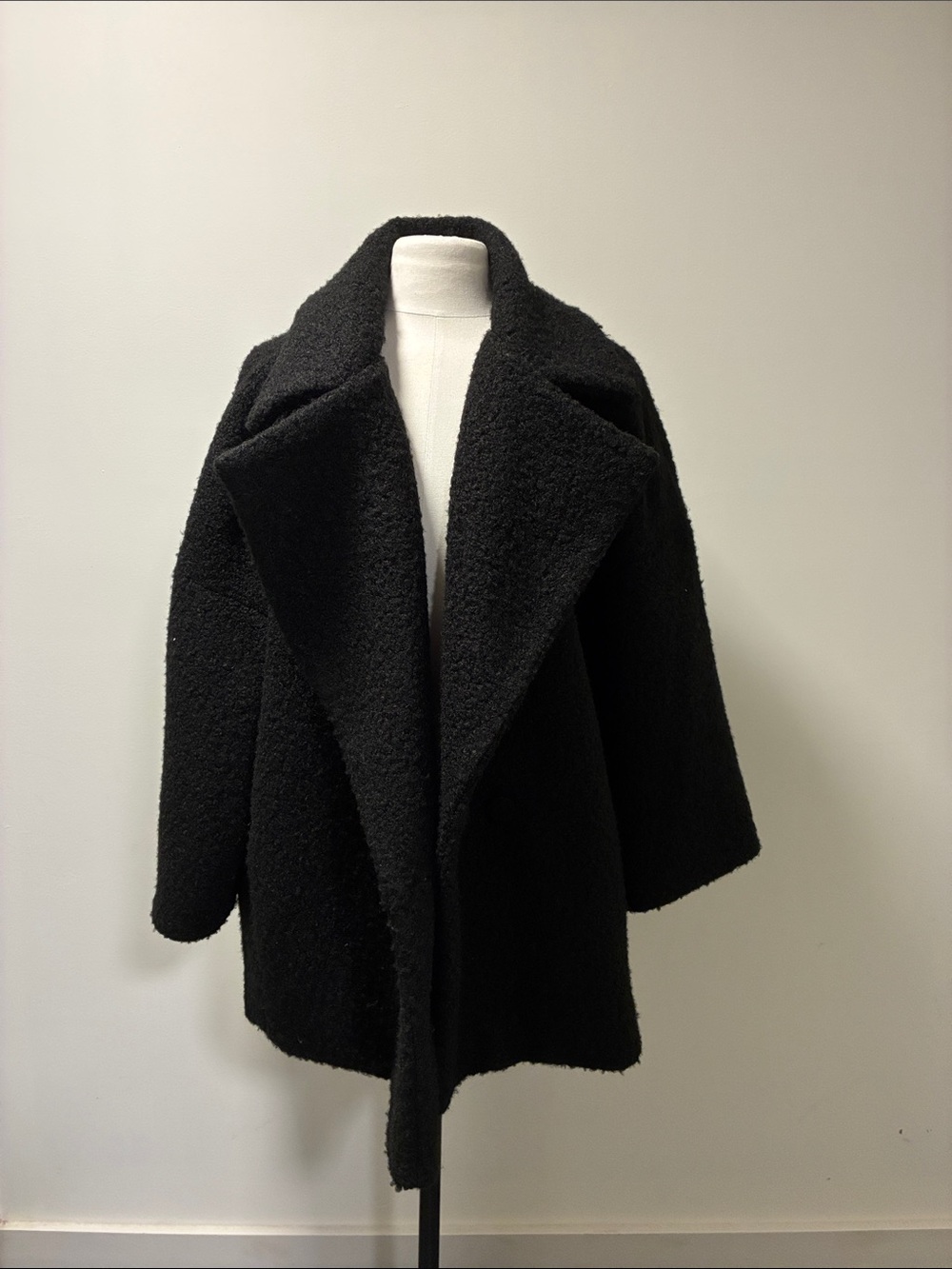 Women's Black Teddy Jacket with Oversized Collar